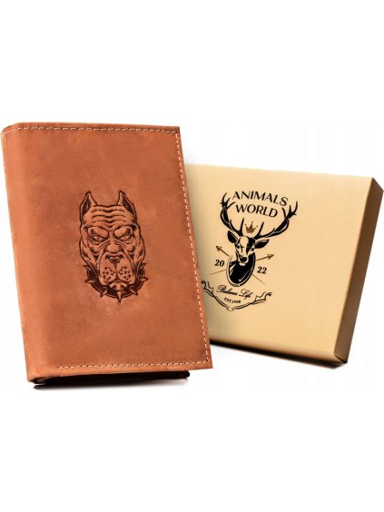 ALWAYS WILD HNĚDÁ KOŽENÁ PENĚŽENKA S RAŽBOU PSA A147 (Velikost ONE SIZE)