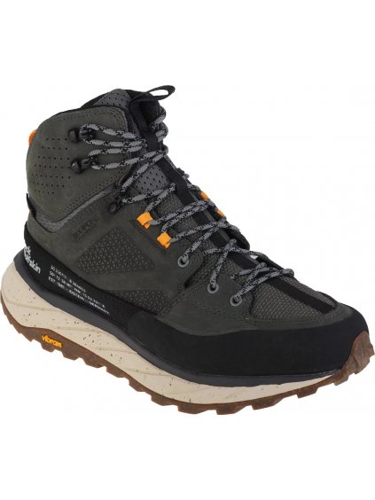 TMAVĚ ZELENÉ KOTNÍKOVÉ TURISTICKÉ BOTY JACK WOLFSKIN TERRAQUEST TEXAPORE MID M (Velikost 41)