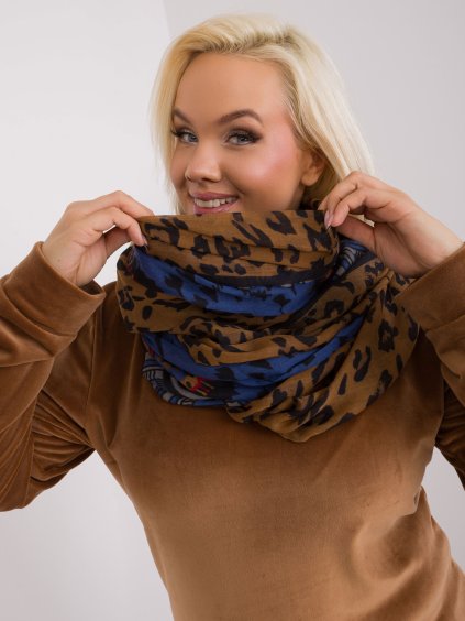 MODRO-HNĚDÝ ŠÁTEK S LEOPARDÍM VZOREM (Velikost ONE SIZE)