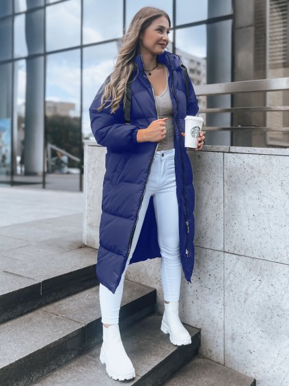 TMAVĚ MODRÝ DLOUHÝ PROŠÍVANÝ KABÁT COZYSEASON