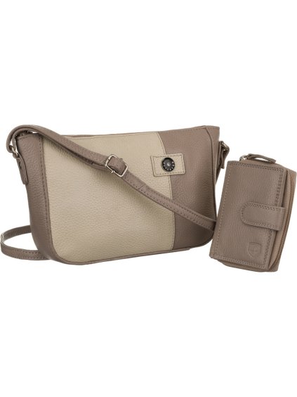 PETERSON BÉŽOVÁ KOŽENÁ SADA CROSSBODY KABELKY S PENĚŽENKOU (Velikost ONE SIZE)