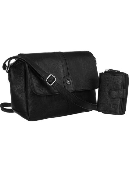 PETERSON ČERNÁ KOŽENÁ SADA CROSSBODY KABELKA S PENĚŽENKOU (Velikost ONE SIZE)