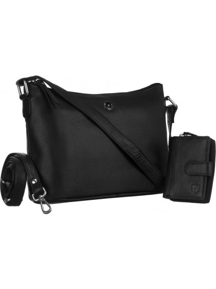 PETERSON ČERNÁ KOŽENÁ SADA CROSSBODY KABELKY S PĚNĚŽENKOU (Velikost ONE SIZE)