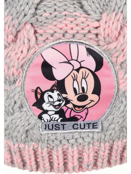 DISNEY MINNIE MOUSE ŠEDO-RŮŽOVÁ ZIMNÍ SADA ČEPICE A RUKAVIC