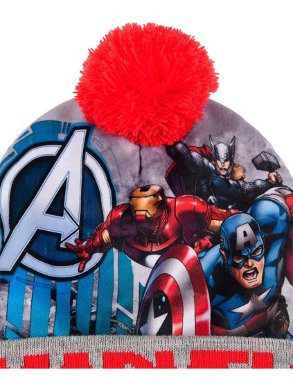 MARVEL WARM AVENGERS ČERVENO-ŠEDÁ CHLAPECKÁ ČEPICE S BAMBULÍ