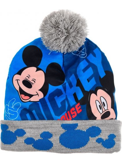 MICKEY MOUSE MODRÁ CHLAPECKÁ ČEPICE S BAMBULÍ