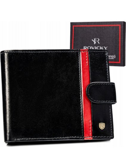 ROVICKY ČERNÁ KOŽENÁ PENĚŽENKA S PRUHEM L213 (Velikost ONE SIZE)