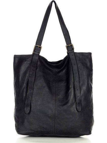 MARCO MAZZINI ČERNÁ PROSTORNÁ KOŽENÁ SHOPPER KABELKA (Velikost ONE SIZE)