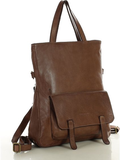 TMAVĚ HNĚDÁ DÁMSKÁ KOŽENÁ SHOPPER KABELKA / BATOH MARCO MAZZINI