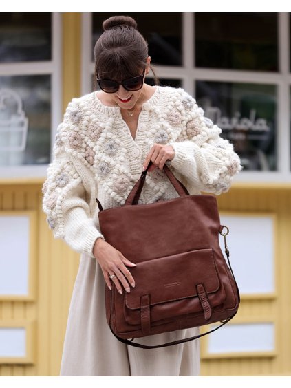 TMAVĚ HNĚDÁ DÁMSKÁ KOŽENÁ SHOPPER KABELKA / BATOH MARCO MAZZINI