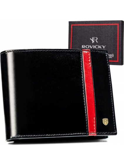 ROVICKY ČERNÁ KOŽENÁ PENĚŽENKA S PRUHEM BEZ ZAPÍNÁNÍ L223 (Velikost ONE SIZE)