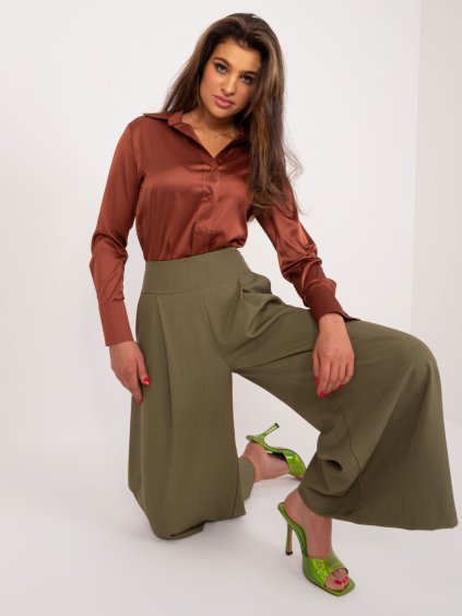 KHAKI ŠIROKÉ ELEGANTNÍ KALHOTY