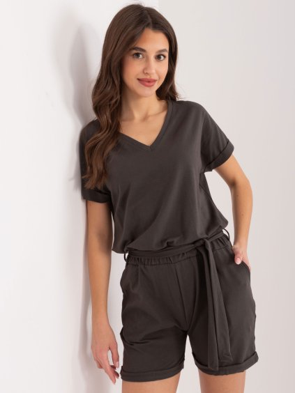 TMAVÝ KHAKI KRAŤASOVÝ OVERAL S PÁSKEM (Velikost ONE SIZE)