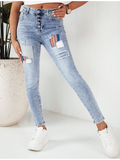 SVĚTLE MODRÉ DŽÍNY S NÁŠIVKAMI LALUNA (Velikost S)