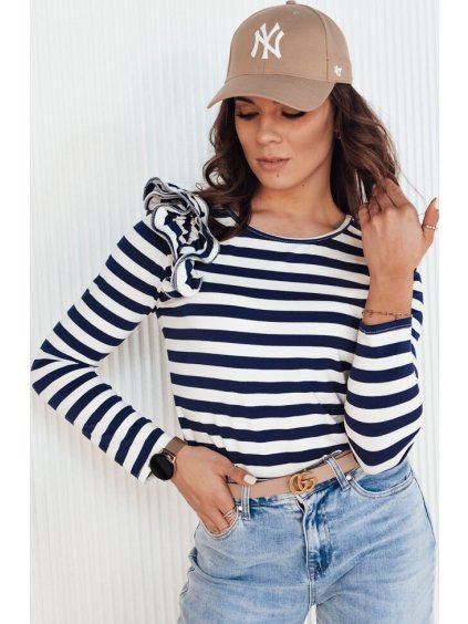 TMAVĚ MODRO-BÍLÉ PRUHOVANÉ TRIČKO S VOLÁNKEM MORAS (Velikost ONE SIZE)