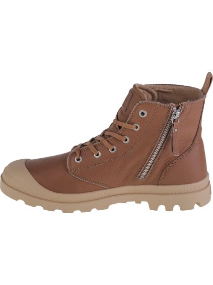 HNĚDÉ KOŽENÉ KOTNÍKOVÉ TENISKY PALLADIUM PAMPA ZIP LTH ESS
