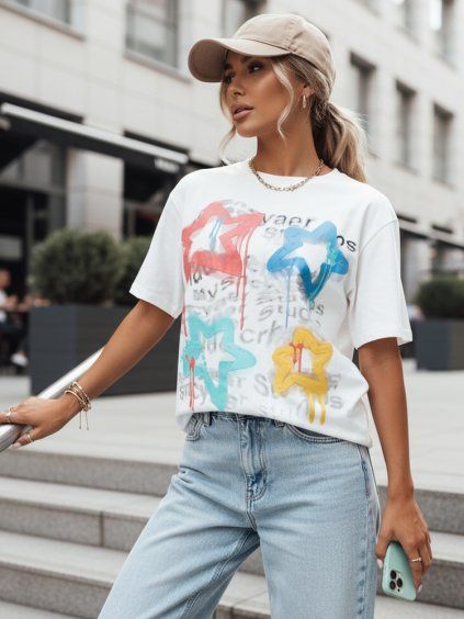 BÍLÉ OVERSIZE TRIČKO S POTISKEM STRELLO (Velikost ONE SIZE)