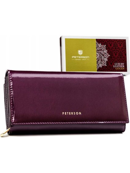 PETERSON TMAVĚ FIALOVÁ LESKLÁ KOŽENÁ PENĚŽENKA Y619 (Velikost ONE SIZE)