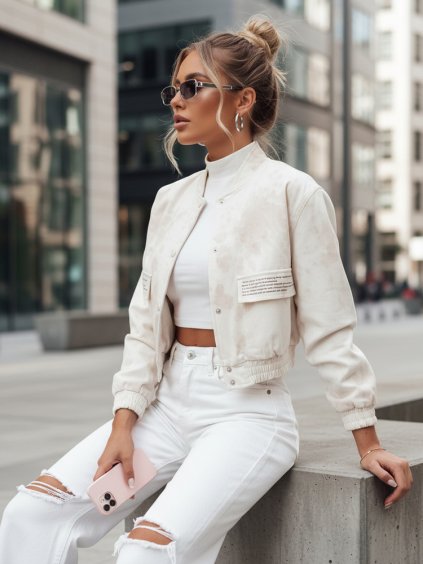 SVĚTLE BÉŽOVÁ CROP BOMBER BUNDA SERRO (Velikost S)