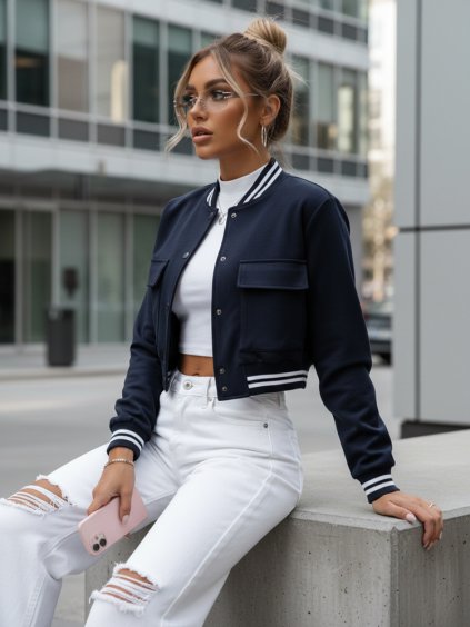 TMAVĚ MODRÁ CROP BOMBER BUNDA CHOMP (Velikost S)