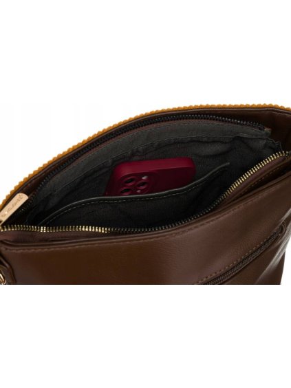 DAVID JONES  HNĚDO-ŽLUTÁ CROSSBODY KABELKA S MANŠESTREM