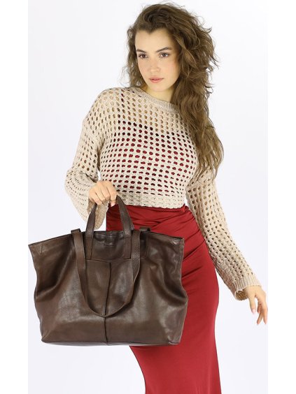 MARCO MAZZINI TMAVĚ HNĚDÁ SHOPPER KOŽENÁ KABELKA