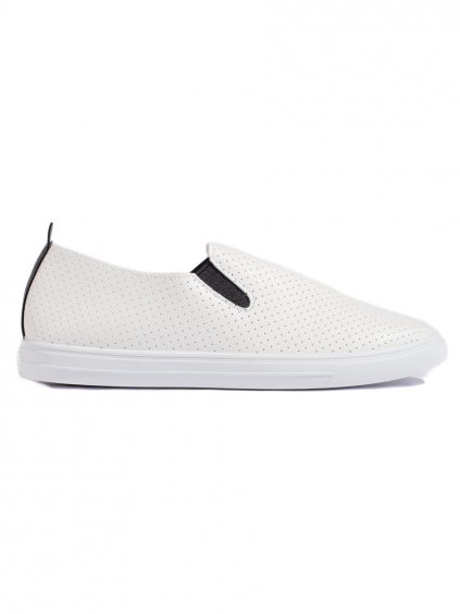 BÍLÉ DÍRKOVANÉ SLIP-ON TENISKY