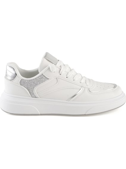 BÍLÉ SNEAKERSY SE STŘÍBRNÝMI DETAILY