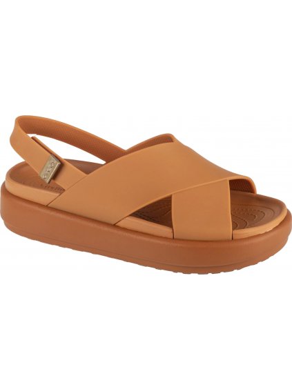 KARAMELOVĚ HNĚDÉ DÁMSKÉ SANDÁLY CROCS BROOKLYN LUXE CROSS STRAP