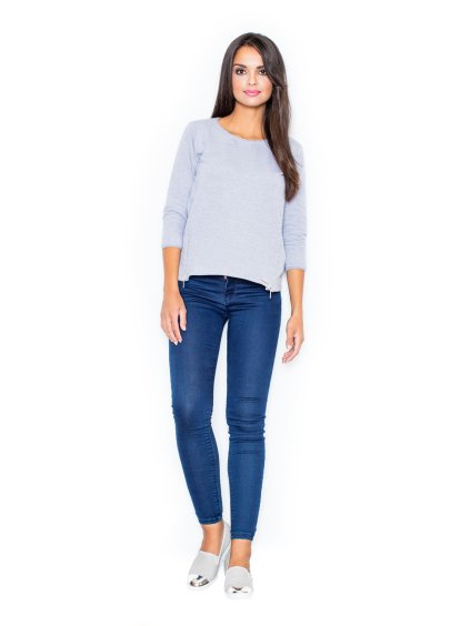 (VEL. XL) MIKINA S DEKORATIVNÍMI ZIPY M339 GREY