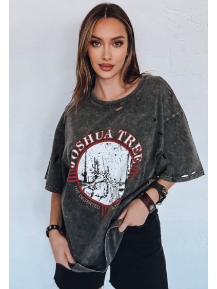 TMAVĚ ŠEDÉ OVERSIZE TRIČKO S POTISKEM JOSHUA (Velikost ONE SIZE)