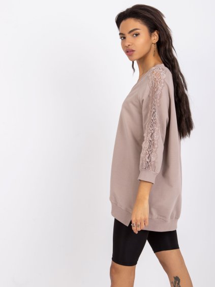 TMAVĚ BÉŽOVÁ OVERSIZE HALENKA LEJA S KRAJKOU