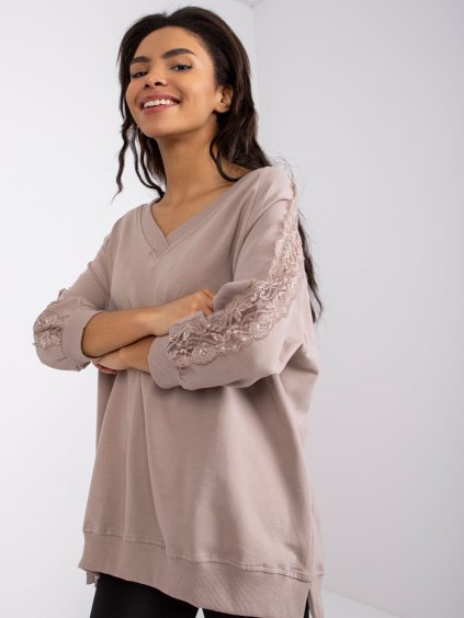 TMAVĚ BÉŽOVÁ OVERSIZE HALENKA LEJA S KRAJKOU