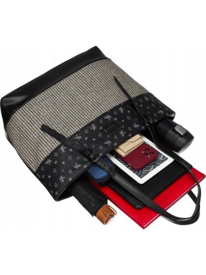 DAVID JONES ČERNÁ VZOROVANÁ SHOPPER KABELKA S NASTAVITELNOU RUKOJETÍ