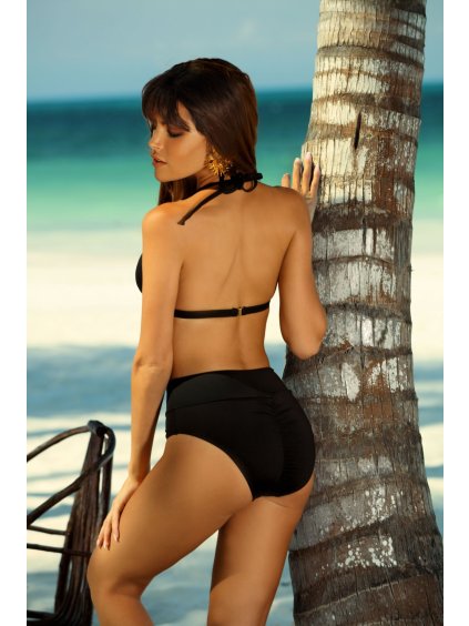 ČERNÉ DÁMSKÉ BIKINY S VYSOKÝM PASEM A ŘASENÍM