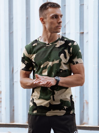KHAKI MASKÁČOVÉ PÁNSKÉ TRIČKO S KRÁTKÝM RUKÁVEM (Velikost M)