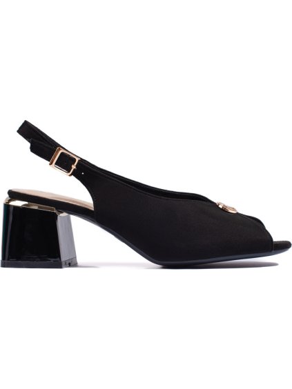 ČERNÉ ELEGANTNÍ SEMIŠOVÉ SANDÁLY NA SLOUPKOVÉM PODPATKU (Velikost 36)