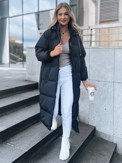 ČERNÝ DLOUHÝ ZATEPLENÝ KABÁT COZYSEASON