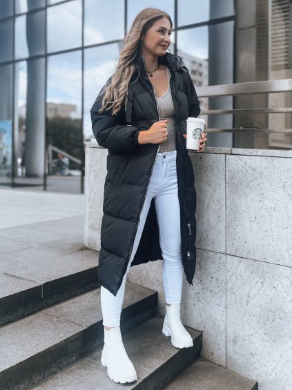 ČERNÝ DLOUHÝ ZATEPLENÝ KABÁT COZYSEASON (Velikost S)