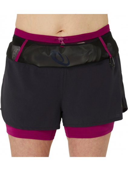 RŮŽOVO-ČERNÉ BĚŽECKÉ KRAŤASY ASICS FUJITRAIL 2-N-1 SHORT (Velikost L)