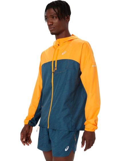 MODRO-ŽLUTÁ PÁNSKÁ VĚTROVÁ BUNDA ASICS FUJITRAIL PACKABLE WINDBREAKER