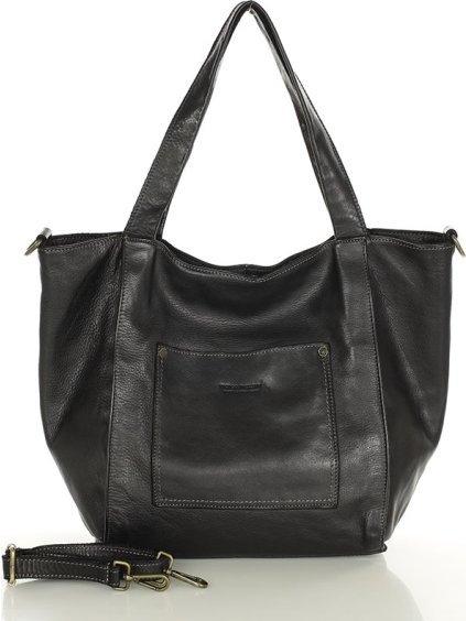ČERNÁ PROSTORNÁ KOŽENÁ SHOPPER KABELKA (Velikost ONE SIZE)