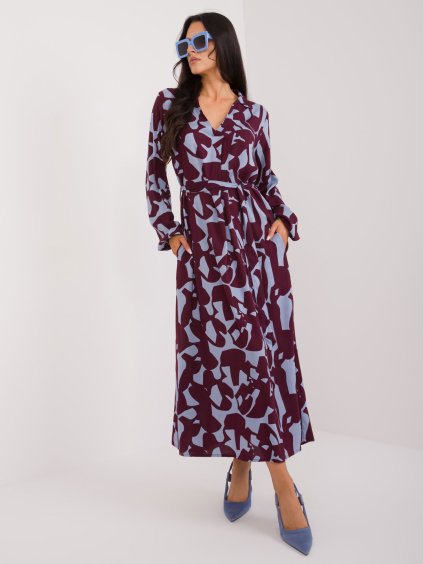 VÍNOVĚ-MODRÉ KOŠILOVÉ ŠATY S PÁSKEM SUBLEVEL (Velikost L)