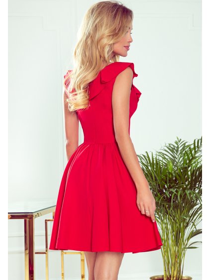 (VEL. XL) ELEGANTNÍ ČERVENÉ ŠATY S HLUBOKÝM VÝSTŘIHEM LANA