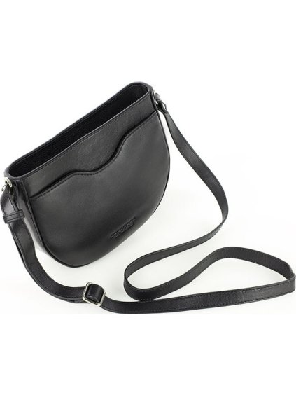 MARCO MAZZINI ČERNÁ KOŽENÁ CROSSBODY KABELKA VE TVARU PODKOVY