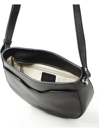 MARCO MAZZINI ČERNÁ KOŽENÁ CROSSBODY KABELKA VE TVARU PODKOVY