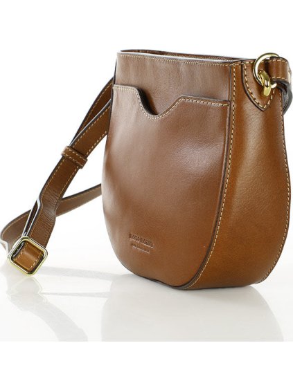 MARCO MAZZINI HNĚDÁ KOŽENÁ CROSSBODY KABELKA VE TVARU PODKOVY