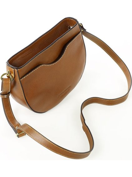 MARCO MAZZINI HNĚDÁ KOŽENÁ CROSSBODY KABELKA VE TVARU PODKOVY