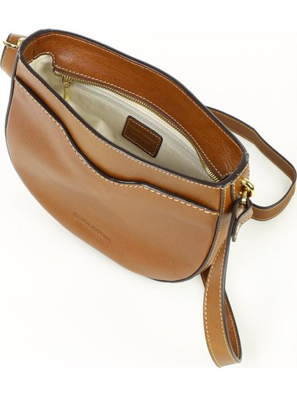 MARCO MAZZINI HNĚDÁ KOŽENÁ CROSSBODY KABELKA VE TVARU PODKOVY