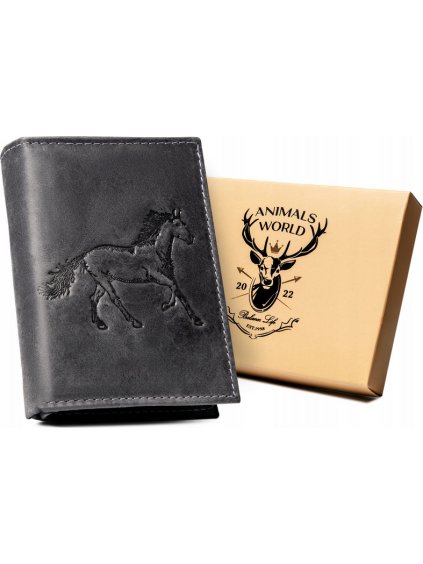 ALWAYS WILD ČERNÁ KOŽENÁ PENĚŽENKA S RAŽBOU KONĚ A149 (Velikost ONE SIZE)